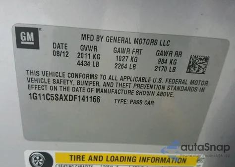 2013 Chevrolet Malibu 1Lt from USA, damaged, VIN 1G11C5SAXDF141166